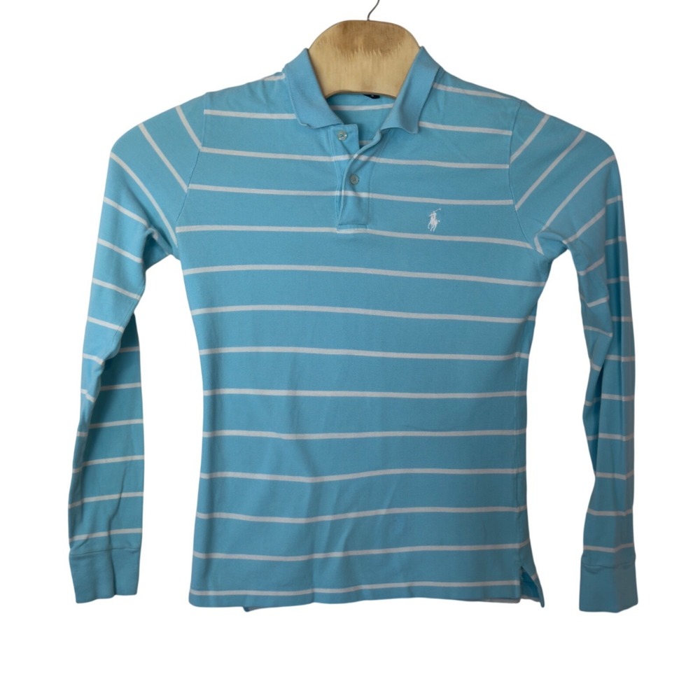 Ralph Lauren Women's The Skinny Polo Long Sleeve Size L Striped Preppy Fitted